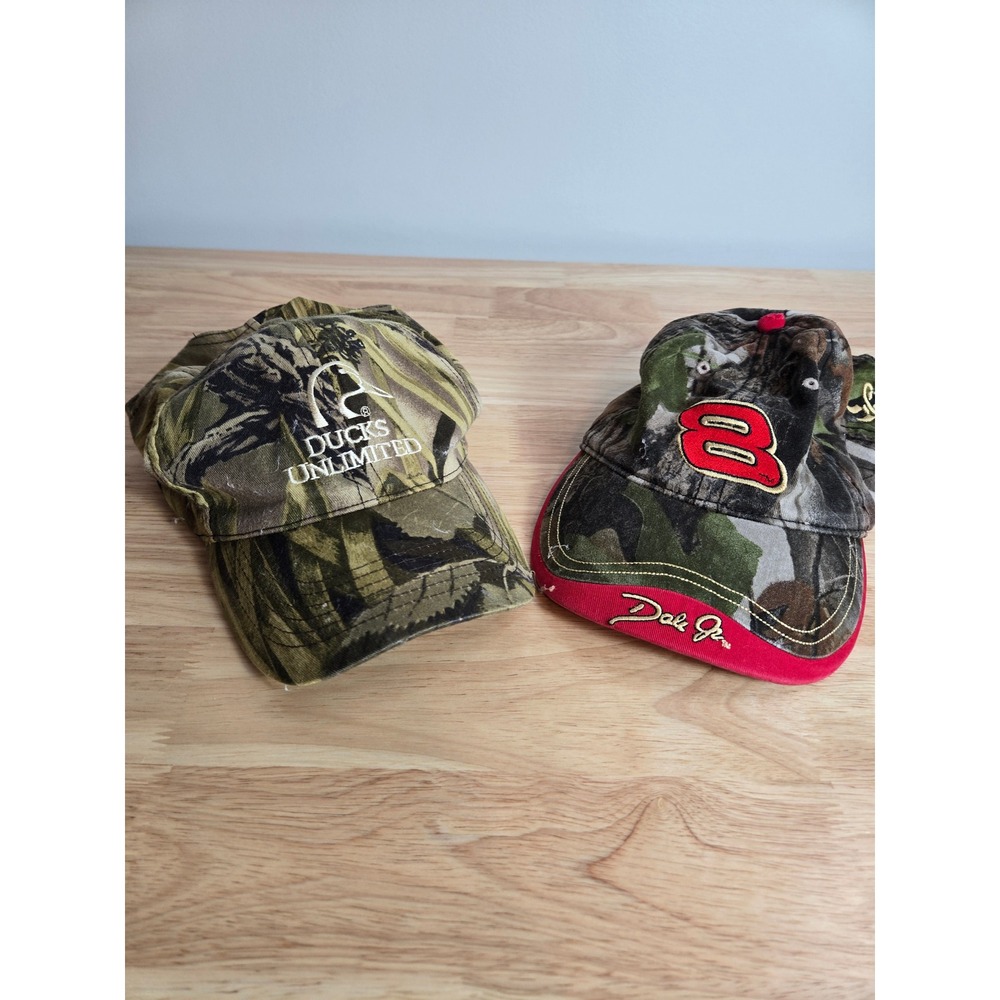 2 Pack Camo Hats Ducks Unlimited Whitewater & Dale Earnhardt Jr NASCAR #8 Caps